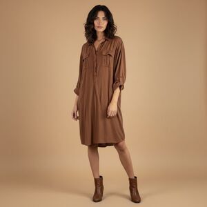 Free People Women’s Brown Utility Shirt Dress | Button Front | Size Medium